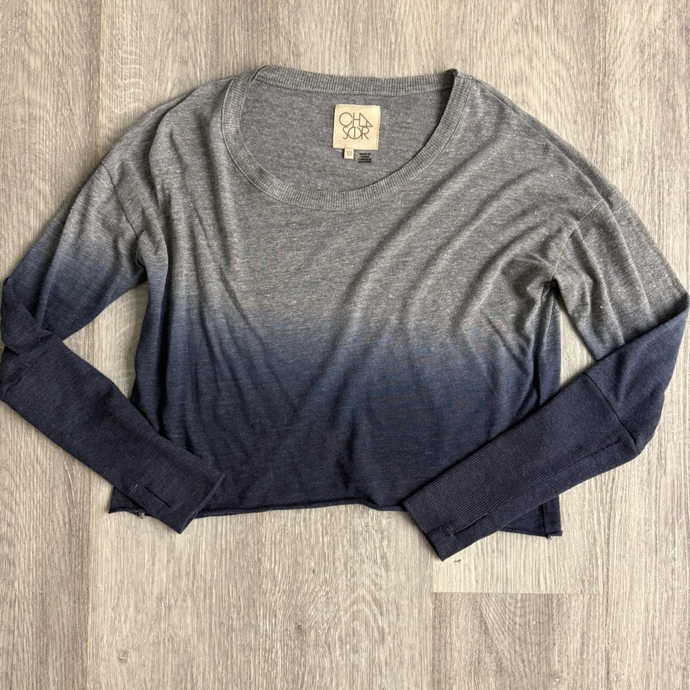 Chaser Long Sleeve Gray and Navy Ombre Top